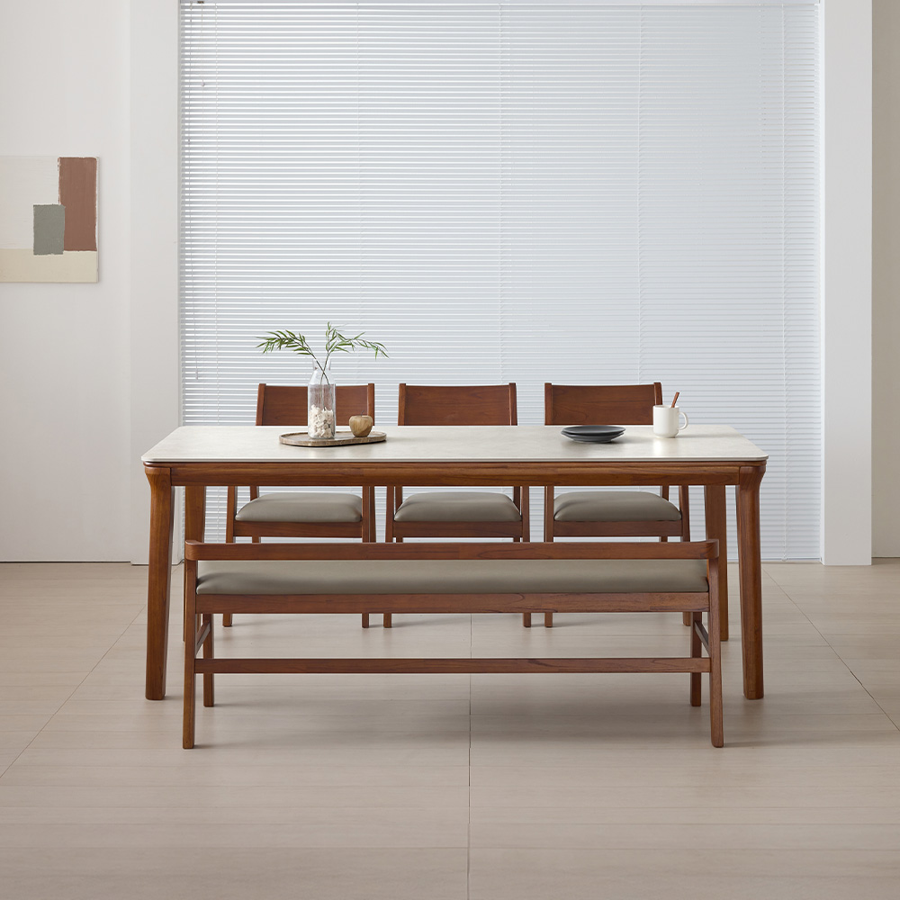 라로퍼니처 노르딕 1900 연그레이 포세린 통 세라믹 6인 식탁 세트 6인용 참죽나무 원목 테이블, 일반 3 + 벤치 1, 단품 763,000원