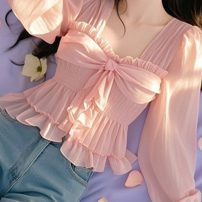 미중 여성 봄 가을 뉴 프릴 감미로운 퍼프 시폰 셔츠 긴팔aq 20,950원