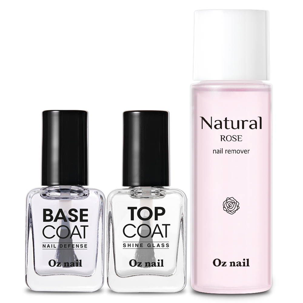 오즈네일 매니큐어 퍼펙트 기초 네일 3종 세트, 1세트, 베이스 코트 8ml + 탑 코트 8ml + 내추럴 로즈 리무버 100ml 15,300원