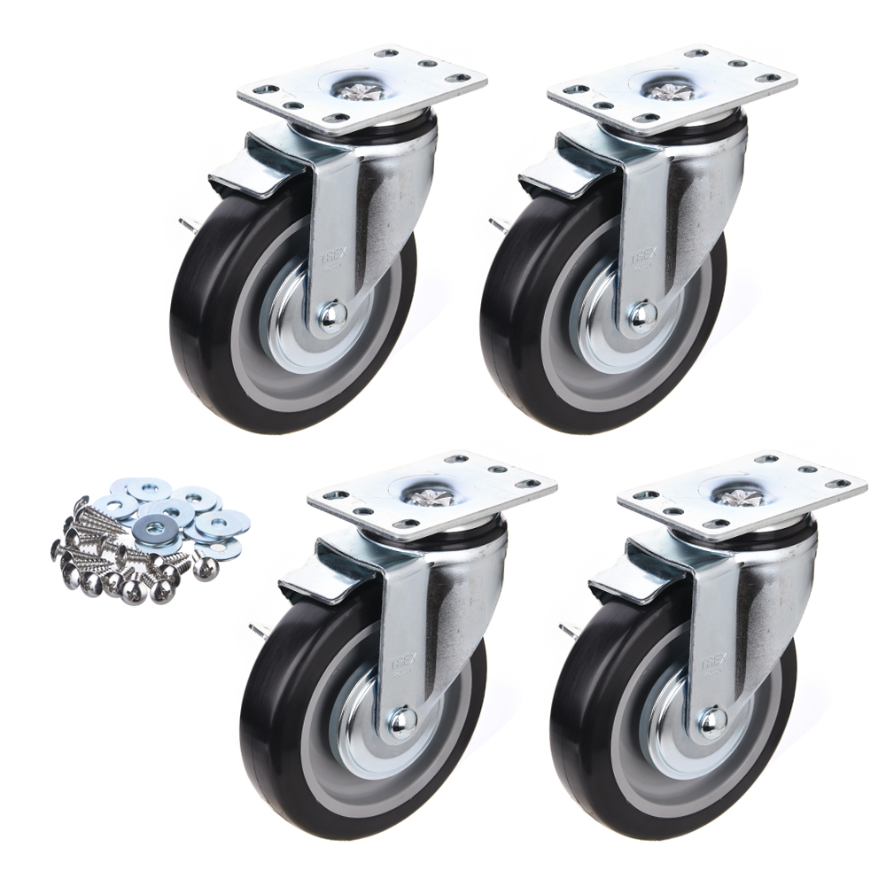 티렉스캐스터 125mm 회전 브레이크 우레탄 캐스터 바퀴 P505S-2B DB 4p + 와샤 + 십자볼트, 1세트 41,400원