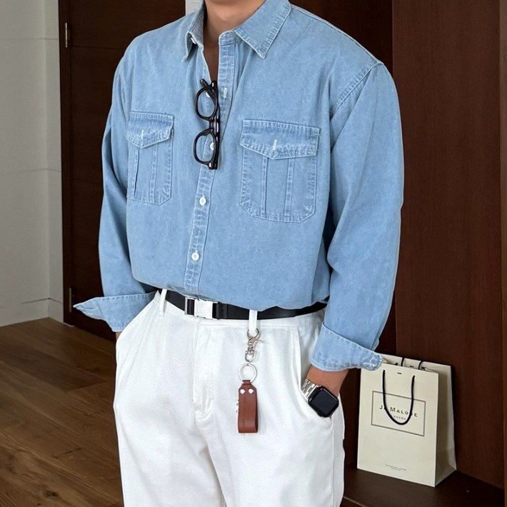태도 남자 남성 고퀄리티 남자 투포켓 데님 청 셔츠 남방 29,800원