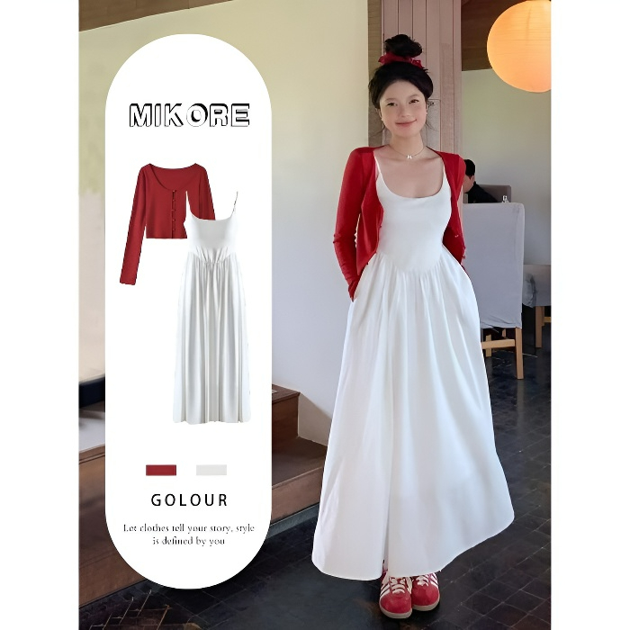 Angel 빅 사이즈 통통 mm 화이트 나시 원피스 여 봄여름 바캉스 롱스커트 투피스 29,420원