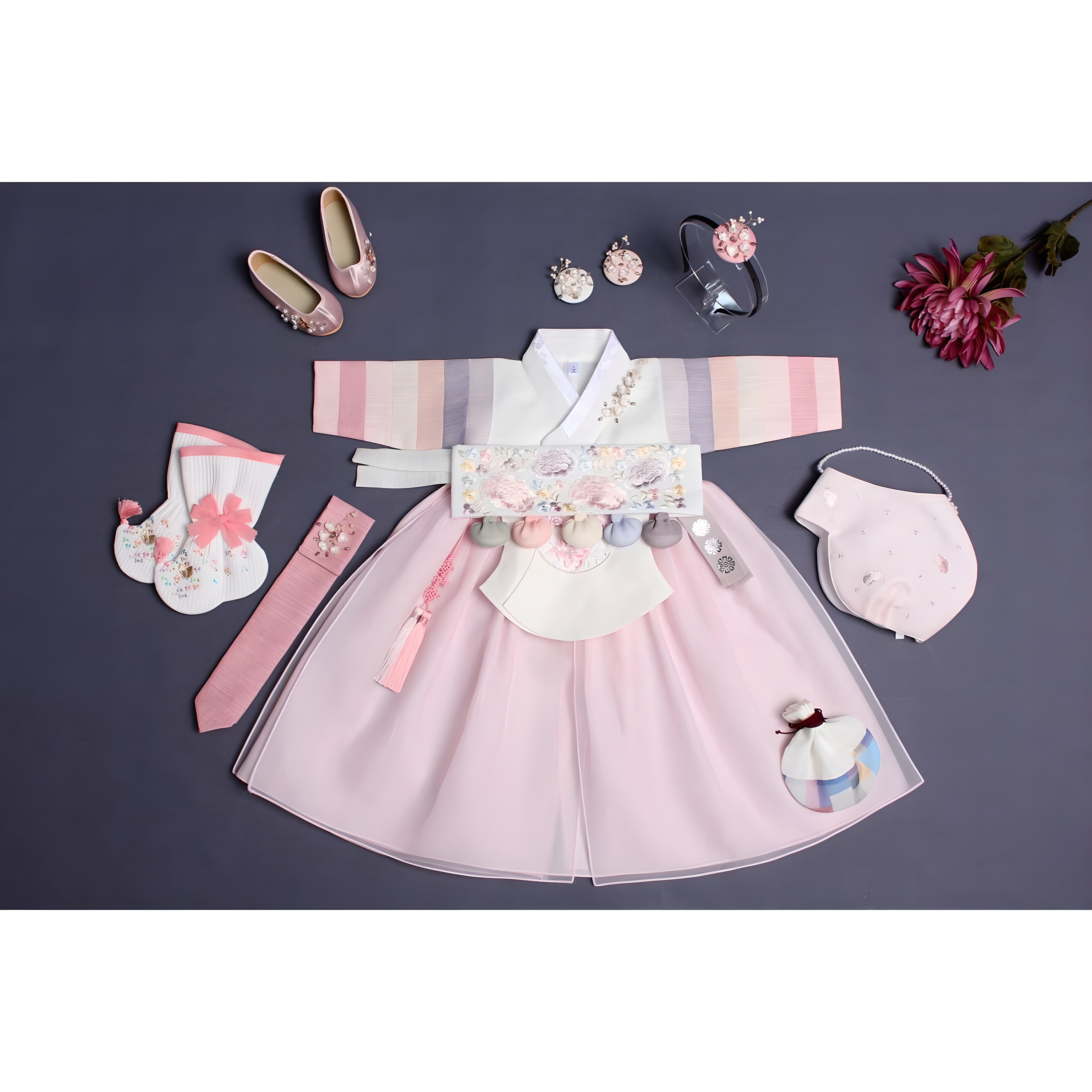 [백일 돌 세트구성] 여아한복 연아색동 당의 날개치마 아이/분홍 한복세트 (10%적용) 141,300원