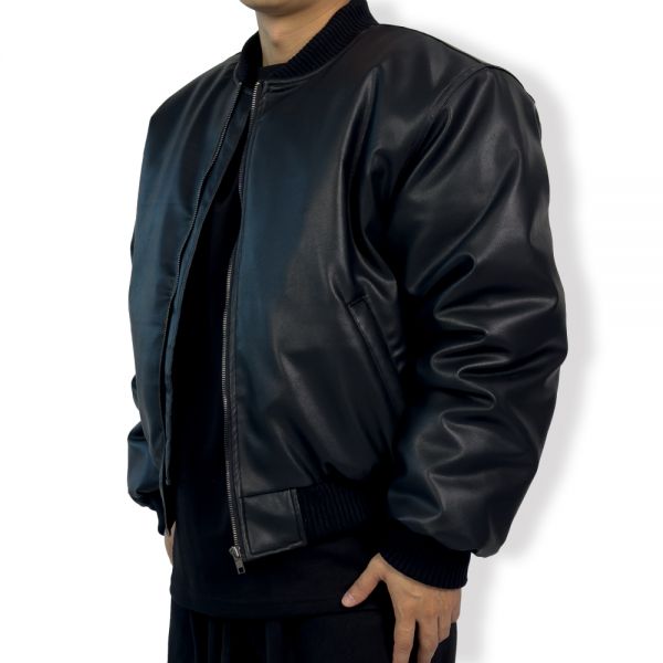 파시엔시아 와이드숄더 Fake Leather 패딩 자켓 가죽 블루종 라이더 데일리 캐주얼 175,600원