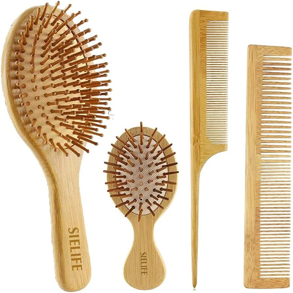 천연 대나무 빗 에어쿠션 패들 브러쉬 뾰족꼬리 세트 정전기방지 두피 케어 빗 긴머리 건습양용 윤곽 마사지 빗 가정용 우드 빗 세트, 4개, 천연 원색 29,880원