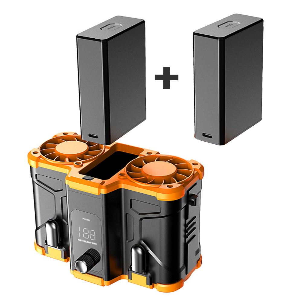 RYNOVEX 업그레이드 버전 초강력 배터리 교체가능 허리걸이 선풍기 150단 무단 광풍 1초 급속냉각 저소음 강력바람 쌍 선풍기 손풍기 골프 캠핑, (오렌지)선풍기+[배터리x1] 39,800원