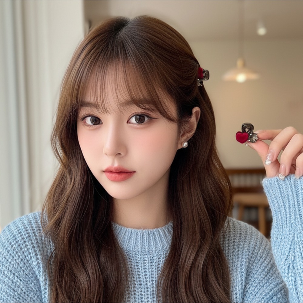 미다미 데일리 벨벳 하트 큐빅 미니 집게 헤어핀 1652 2p 5,000원