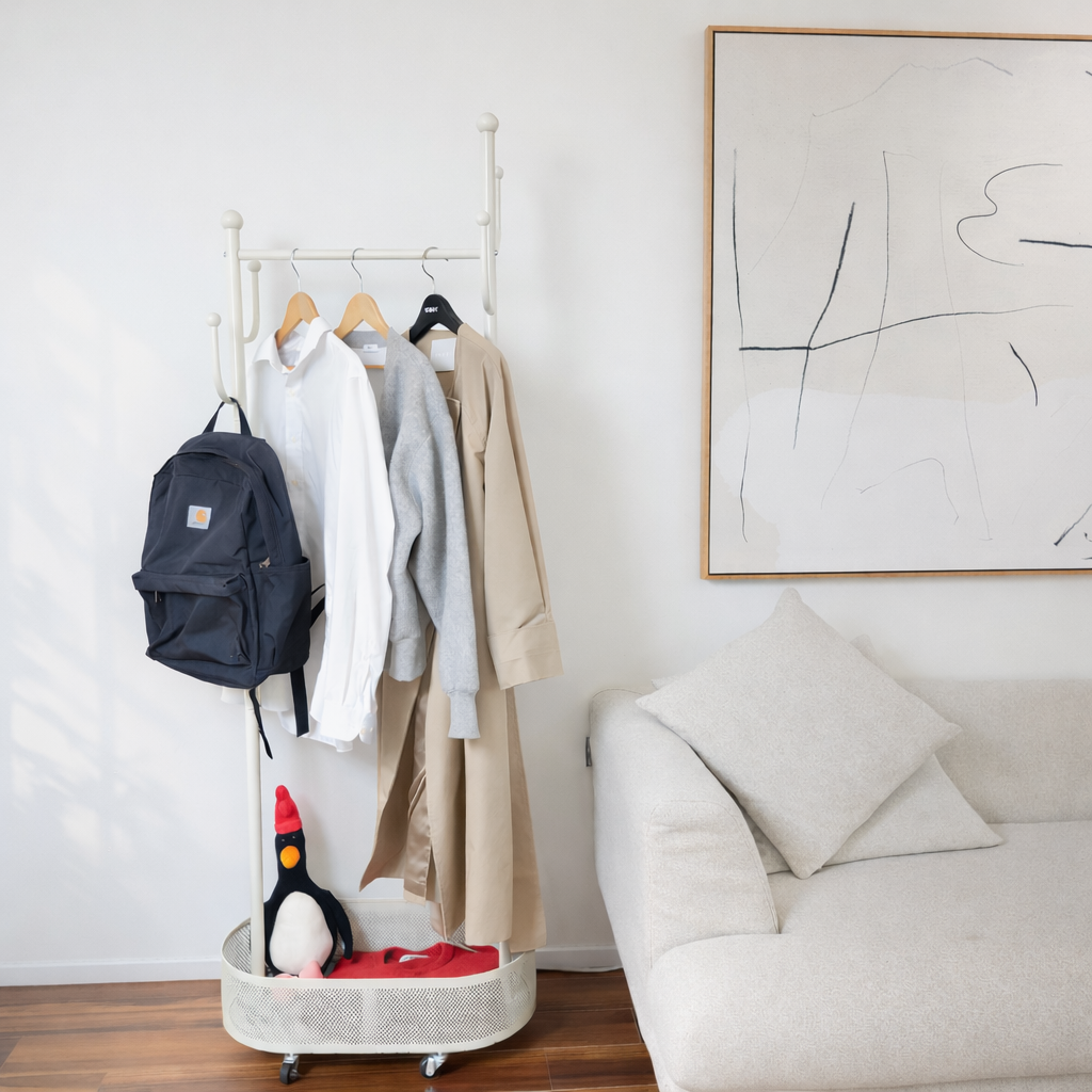 일상드로우 이동식 바스켓 옷걸이 스탠드 행거, 화이트 51,620원