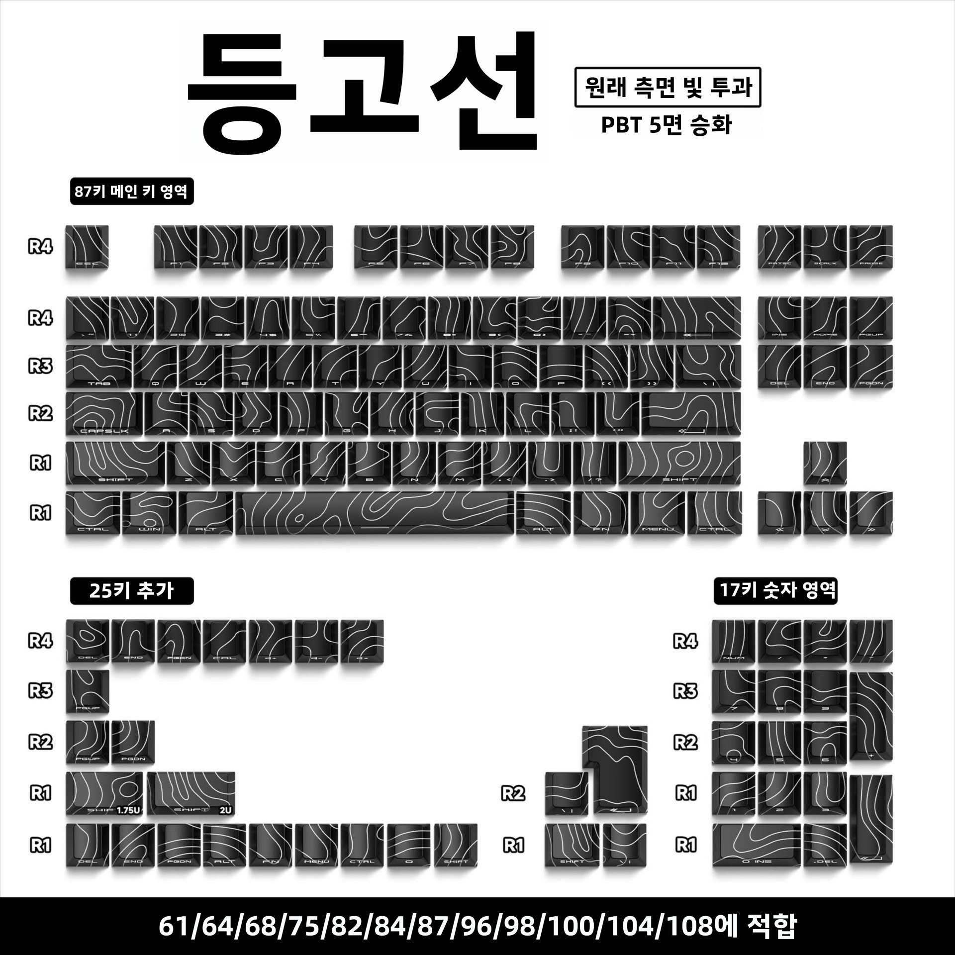 스마트박스 등고선 측면각인 키캡 MADLION mad68/ROG/ez63/atk/wotting 호환가능 PBT 재질 체리프로파일 높이 키캡 16,900원