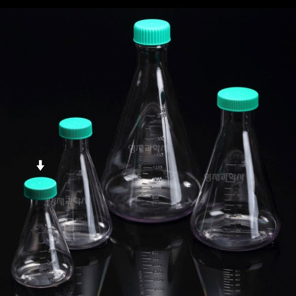 투명 플라스틱 삼각 플라스크 250ml 과학실험용 초록뚜껑 국내산 8,000원