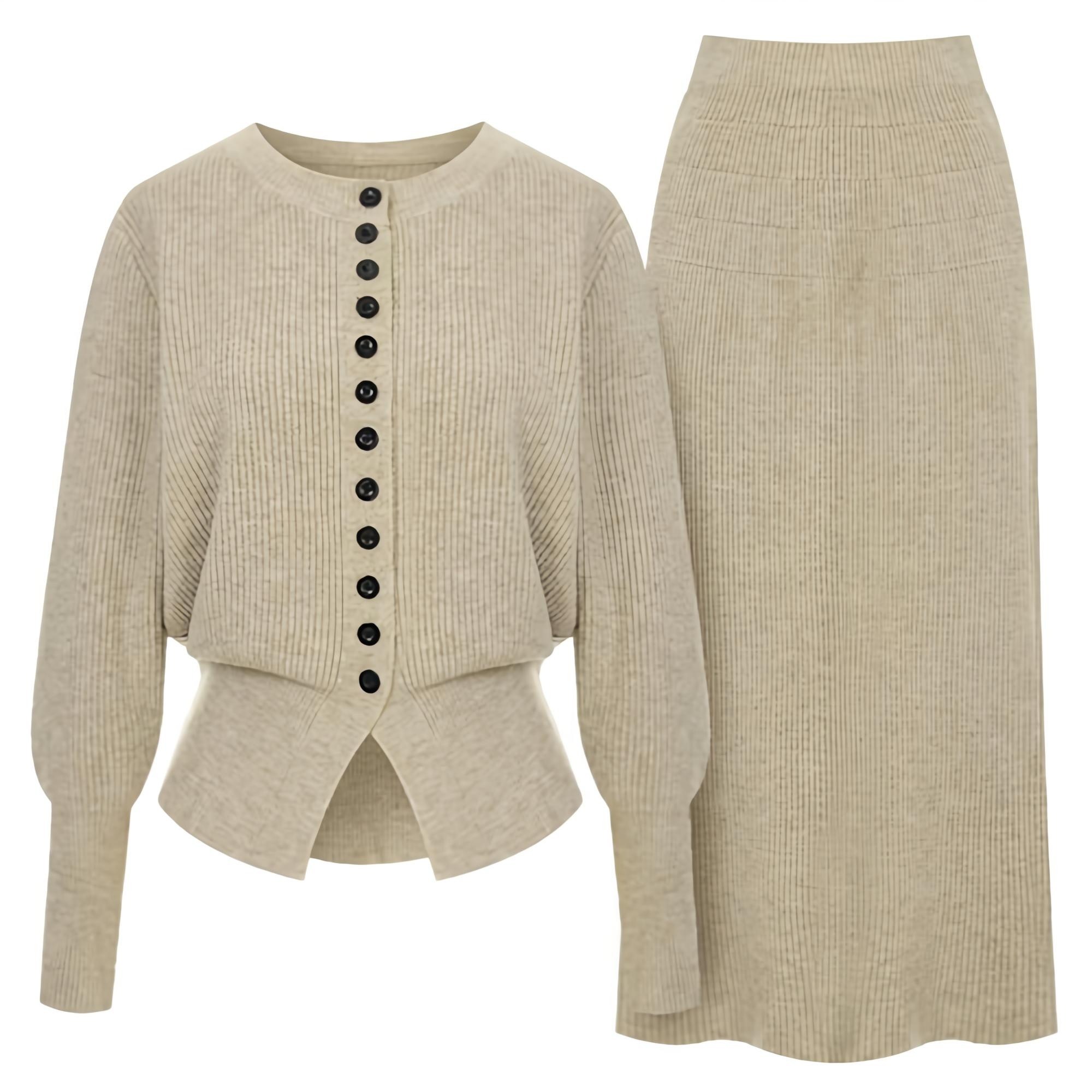 샐리 버튼슬릿 골지 니트 가디건 + 스커트 세트 I4C-CSE013 28,180원
