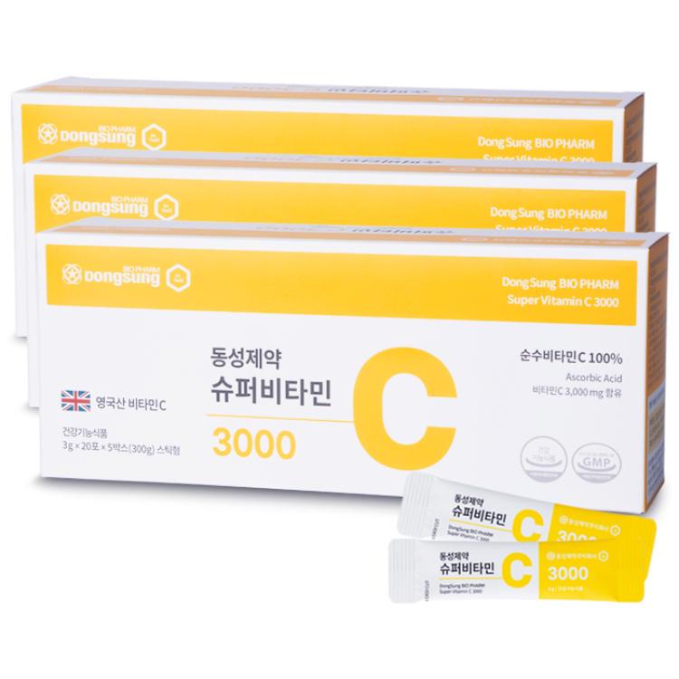 고함량 동성제약 슈퍼 비타민C 3000, 영국산 비타민씨 분말 가루 메가 고용량 3000mg 300포, 1개, 900g 93,600원