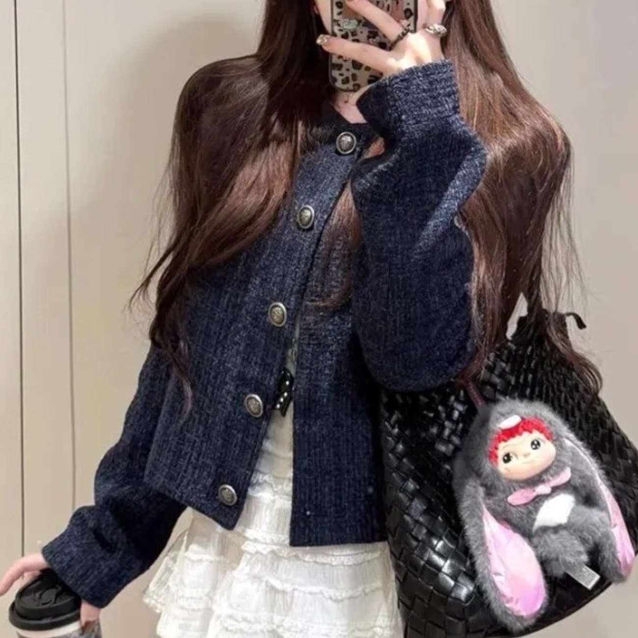 녕동 여성 트위드 자켓 봄가을 라운드넥 루즈핏 단추 캐주얼 숏카디건 23,300원