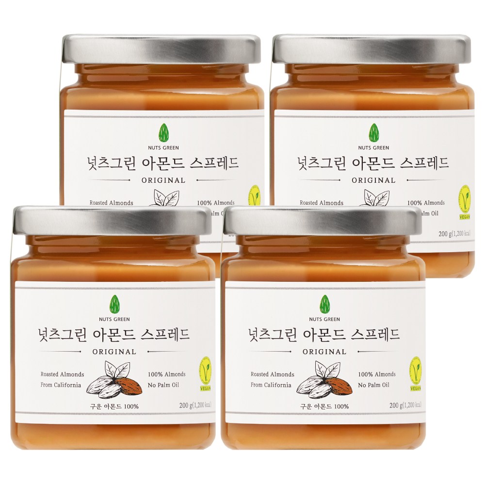 총 4개) 넛츠그린 무첨가 저당 아몬드 아쫀쿠 두쫀쿠 스프레드 아몬드버터 200g 51,200원