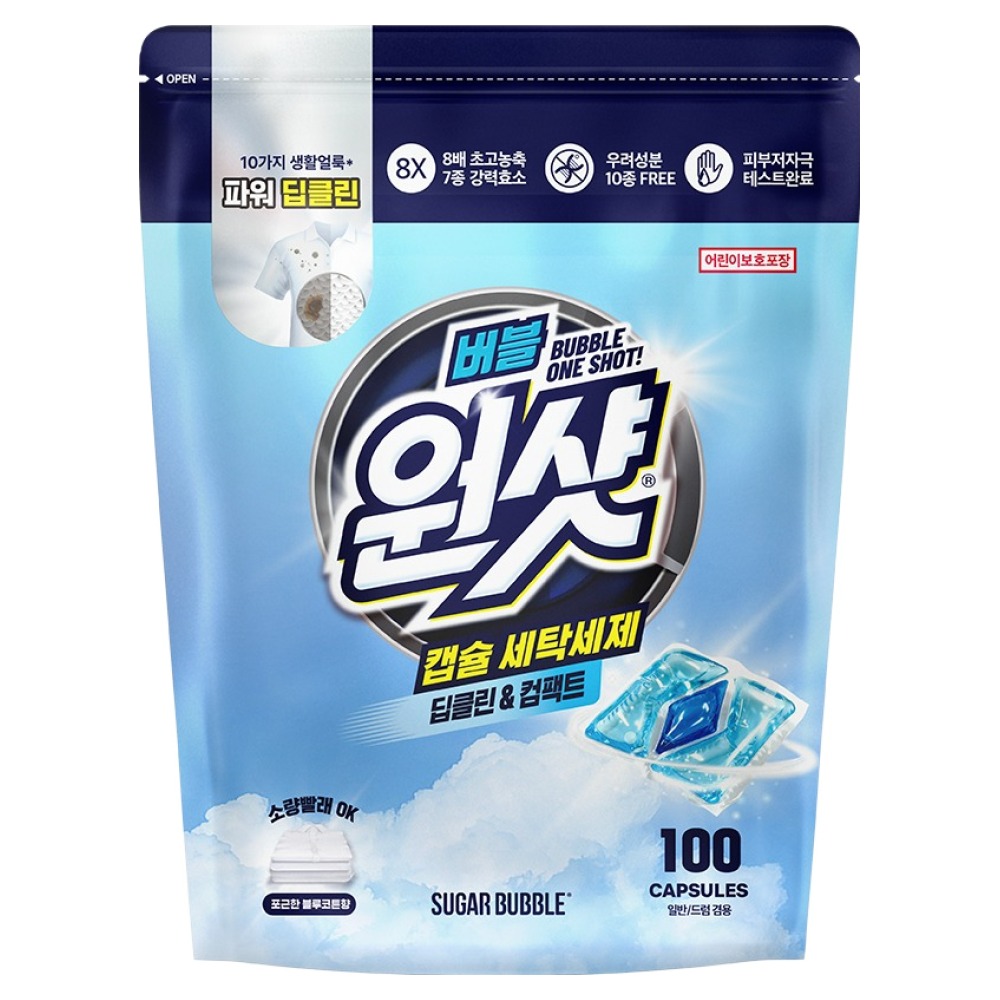 슈가버블 버블원샷 캡슐 세탁세제 블루코튼향, 1개, 100개입 17,900원
