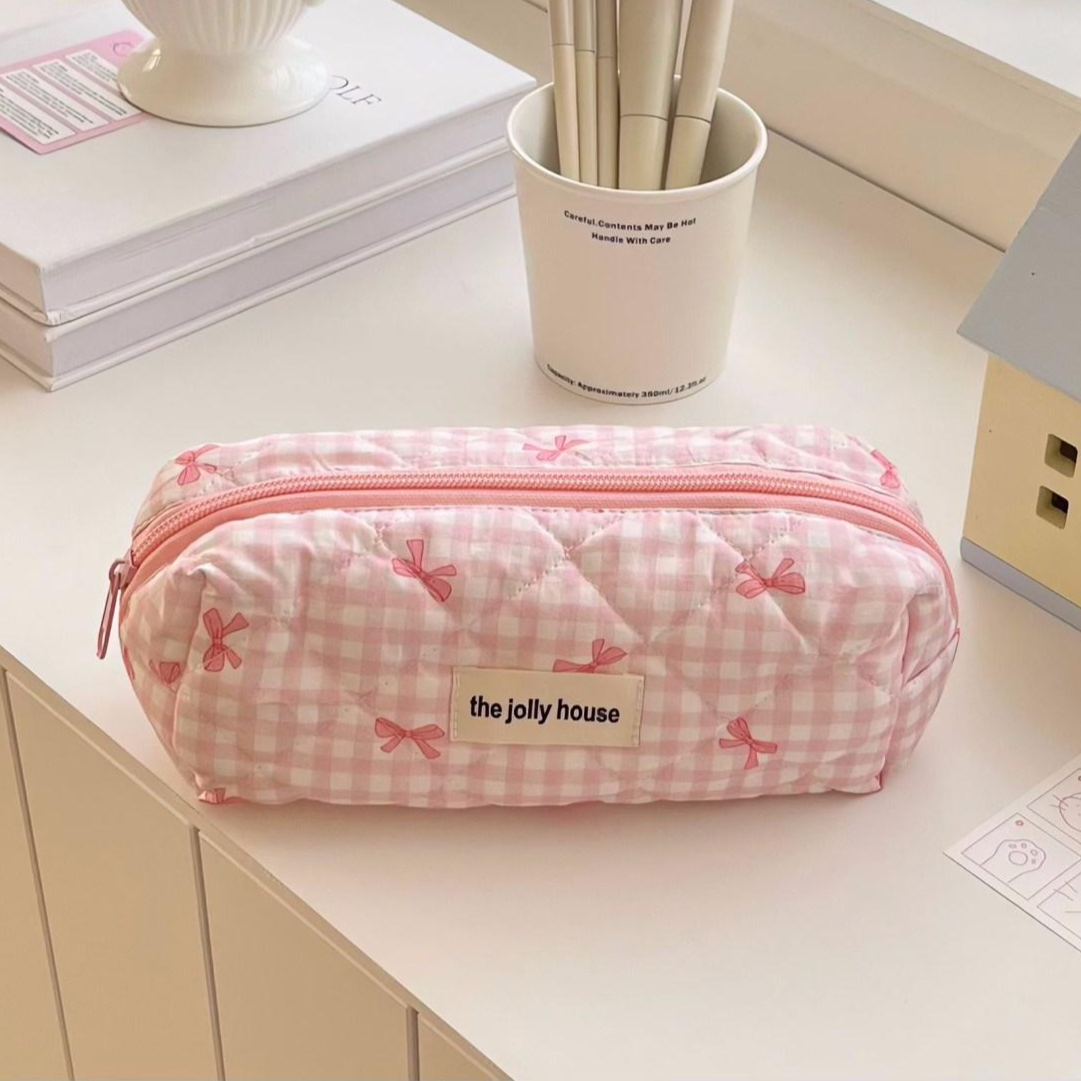 모란코 리본 체크 패브릭 천 필통 파우치 6,980원