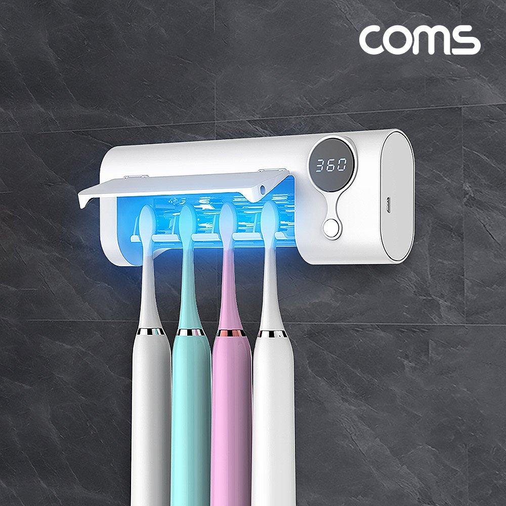 Coms UV 자외선 칫솔 살균기 거치대 무선 가정용 충전식 벽면부착 욕실 화장실 컴스마트 BD874 27,180원
