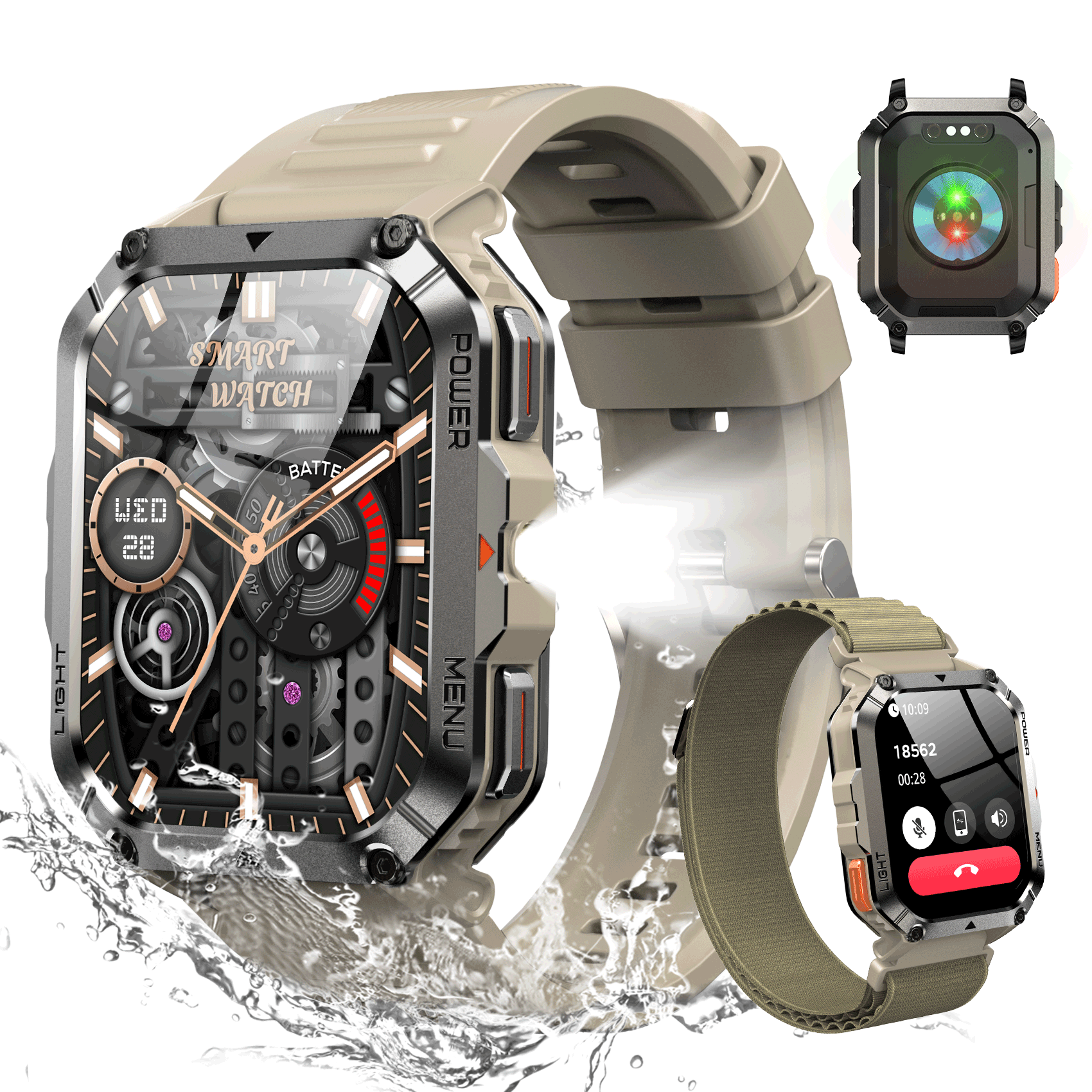 IOWODO W70 Pro 아웃도어 스마트워치 2.01인치 대형 화면 방수 먼지충격 방지 나침반 손전등 기능, 블루투스, 4.1cm, 카키색 옷감 68,900원