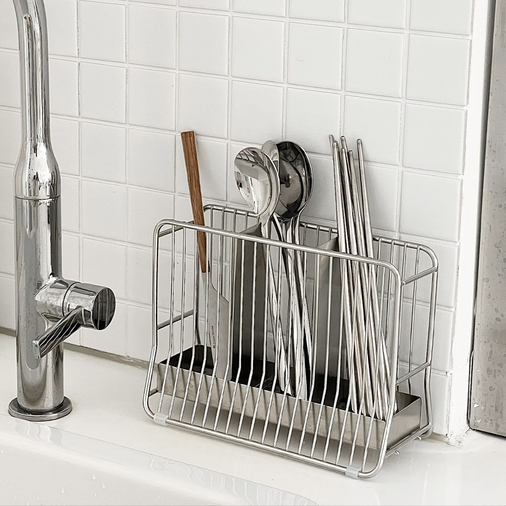 스텐릭 올스텐 304 물빠짐 수저 정리함 꽂이, 실버 대형, 1개, 현재가 24,880원