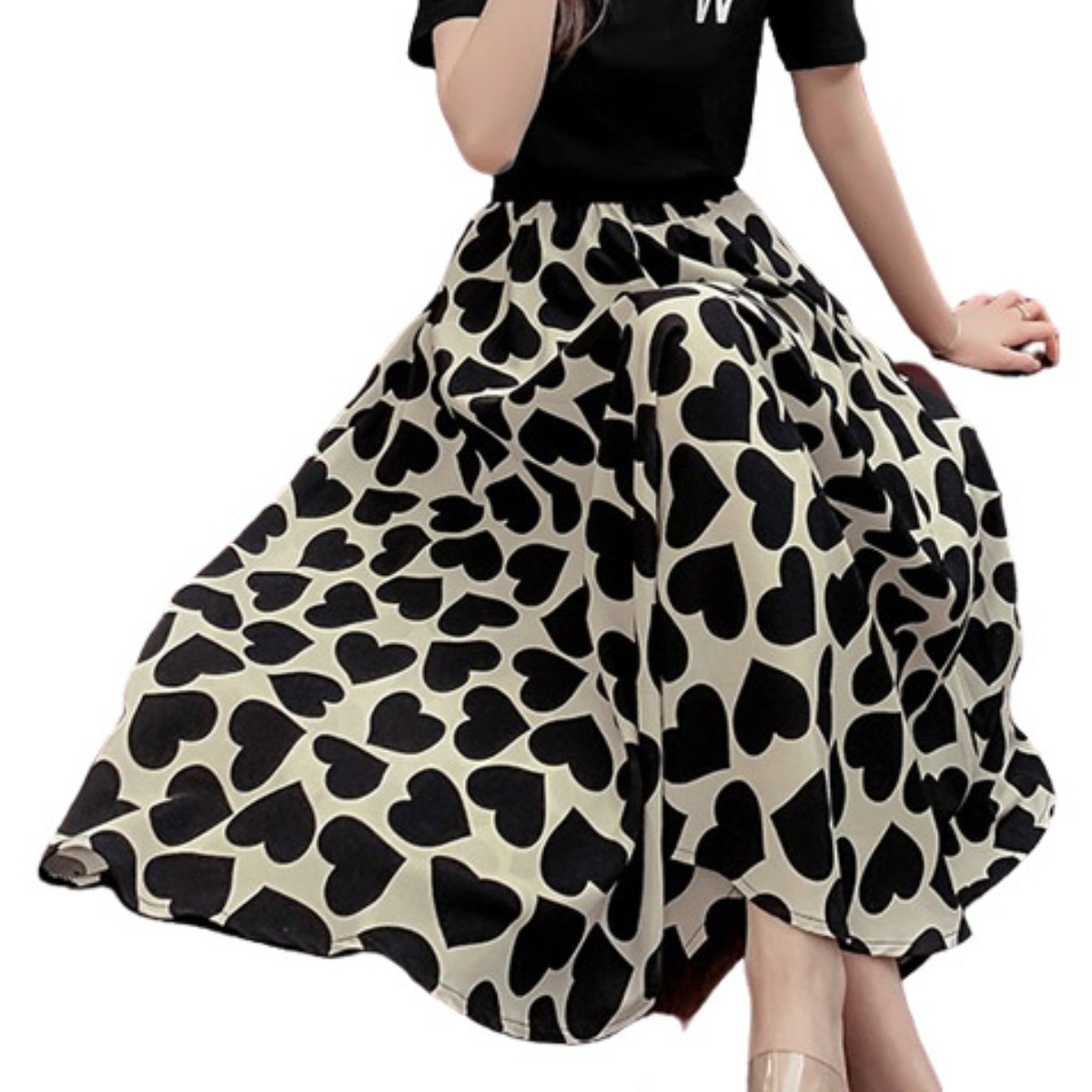 리더스타 여성치마 하트 자수 밴딩 플레어 레이스 롱 스커트 7,850원