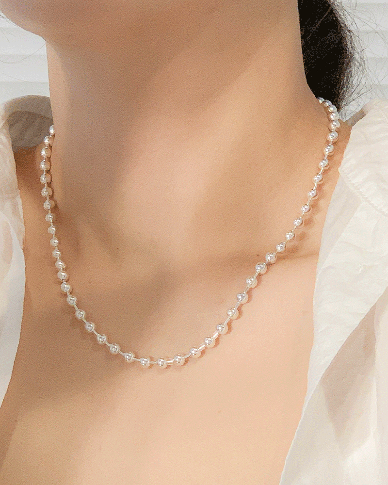 모두디자이너 실버925 페를 심플 5mm 은볼 체인 볼드 초커 롱 목걸이 372,200원
