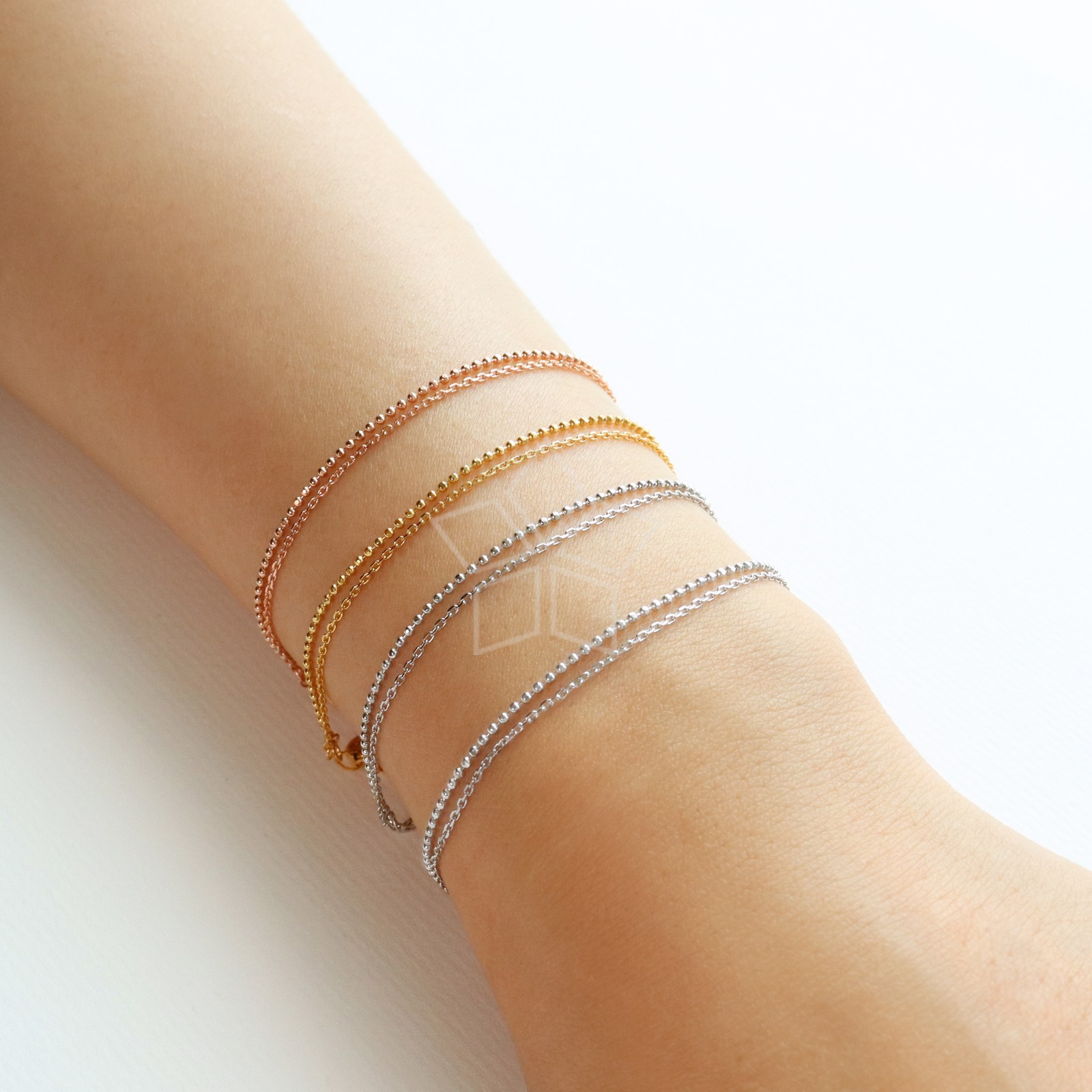 [엔비즈] 실버925 다이아컷팅 230-4DC체인 & 컷팅볼군번줄 두줄체인팔찌 은92.5% 25,300원