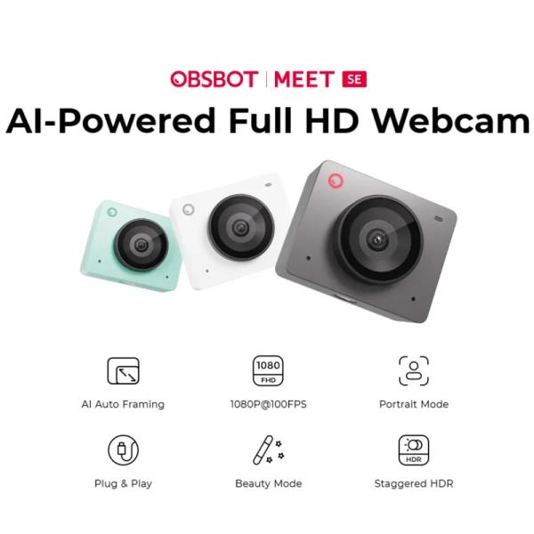 OBSBOT Meet SE 웹캠 프레이밍 스트리밍 카메라 AI 기반 풀 HD 1/2.8 센서 데스크탑 노트북 회의용 269,080원