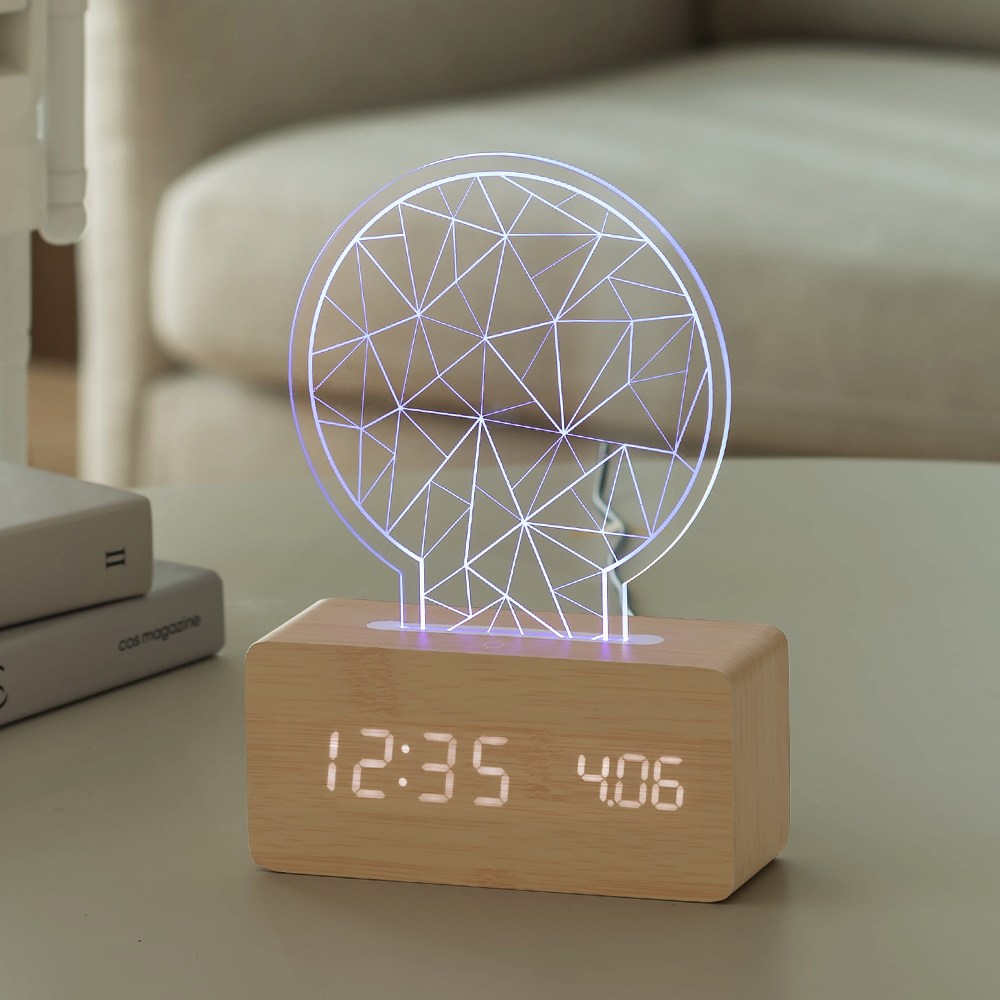 팀브로스 우드 로맨틱 무드등 탁상시계-메이플전구, 단품 38,900원