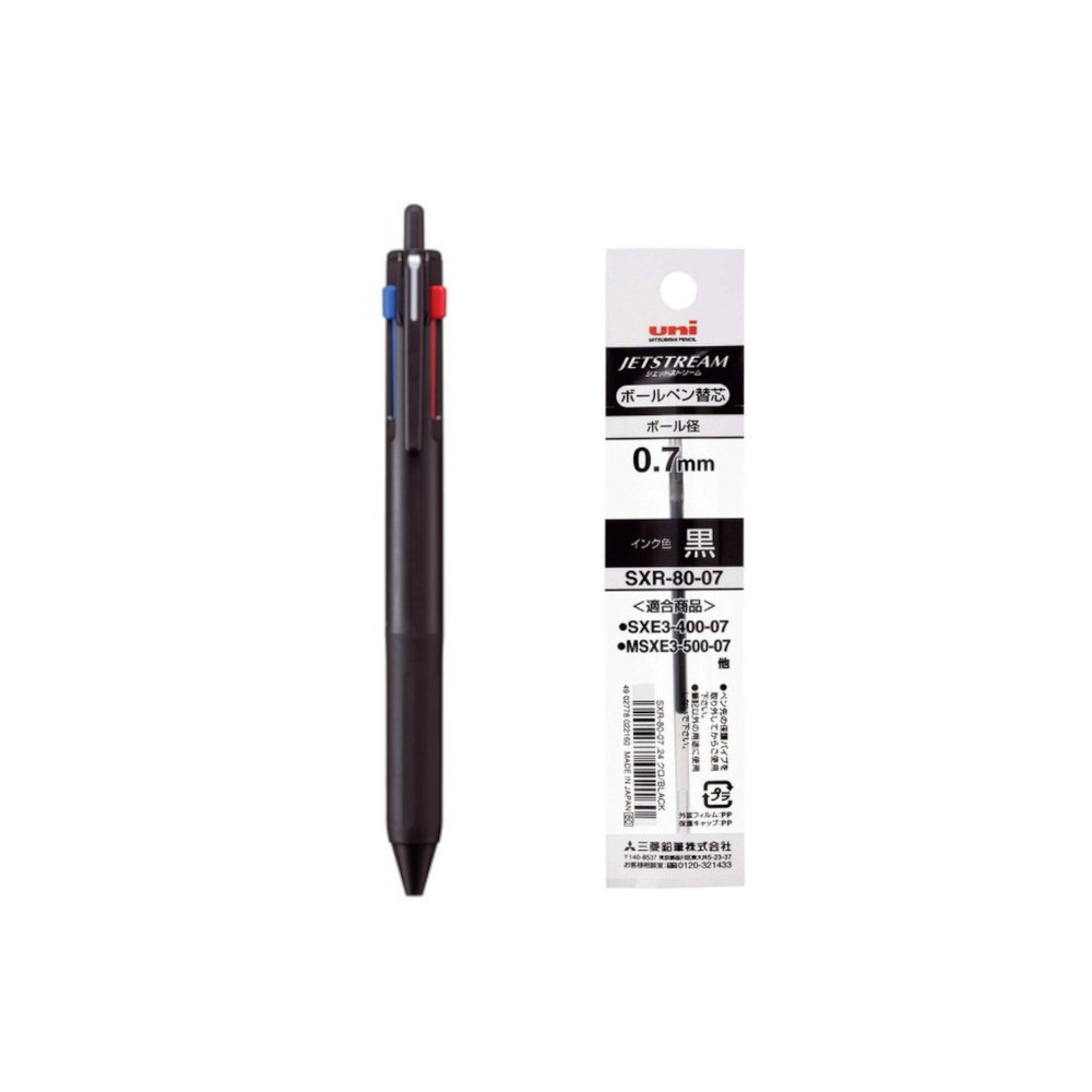 유니 유성펜 제트스트림3색 노크식 SXE3-507-07 0.7mm 블랙(1개)+유성리필심 SXR-80-7 0.7mm 블랙(1개), 2개 13,950원