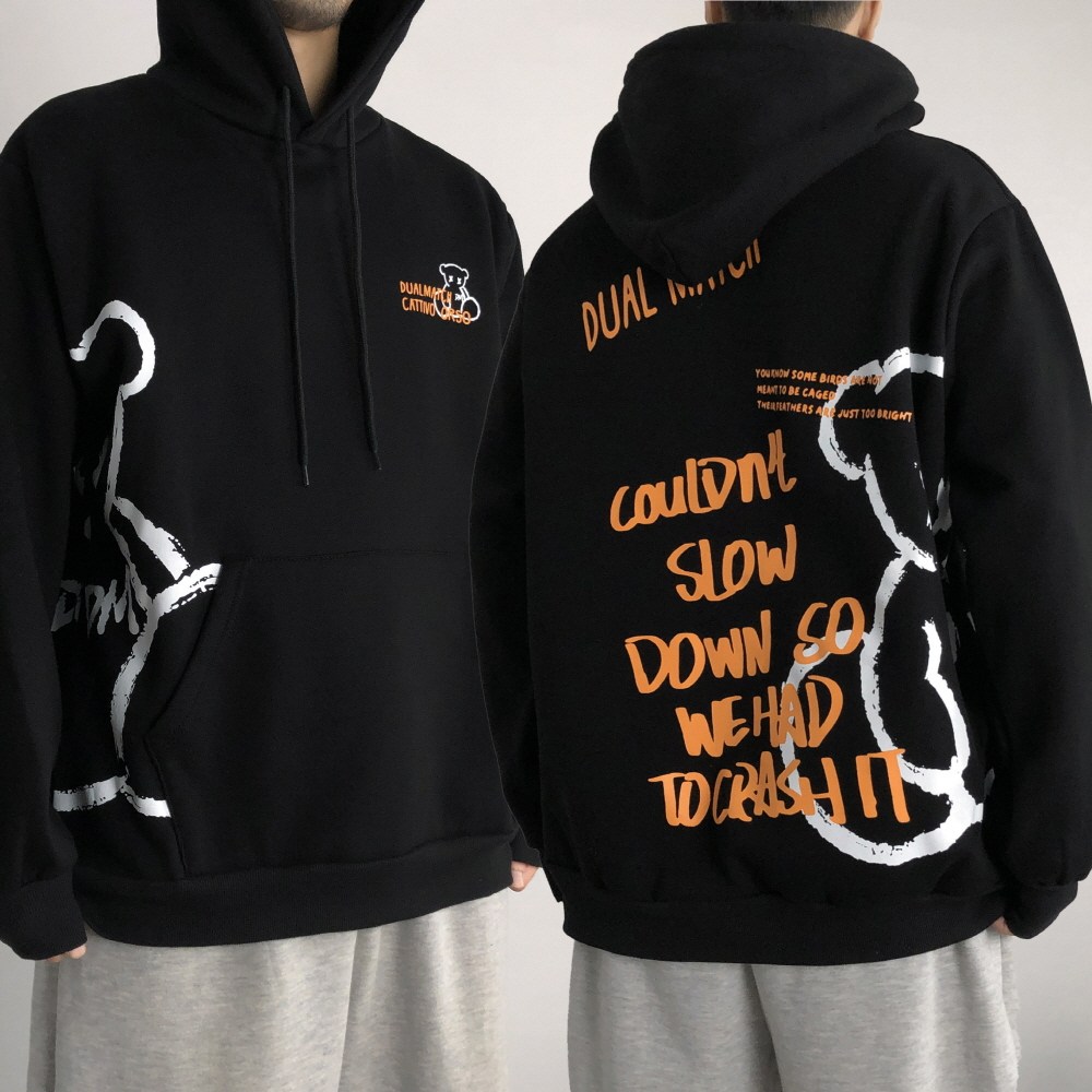 오프앤 [기모선택] 국산 오버핏 듀얼 베어 프린팅 후드티 빅사이즈 남녀공용 31,800원