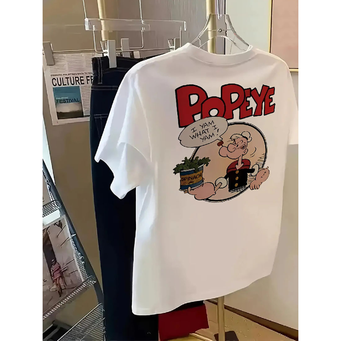 여성 Y2K 복고풍 뽀빠이 만화 T-셔츠-흰색 느슨한 짧은 소매 재킷, 통기성 패브릭 봄과 여름 캐주얼, 패션 디자인, 의류 관리 12,800원