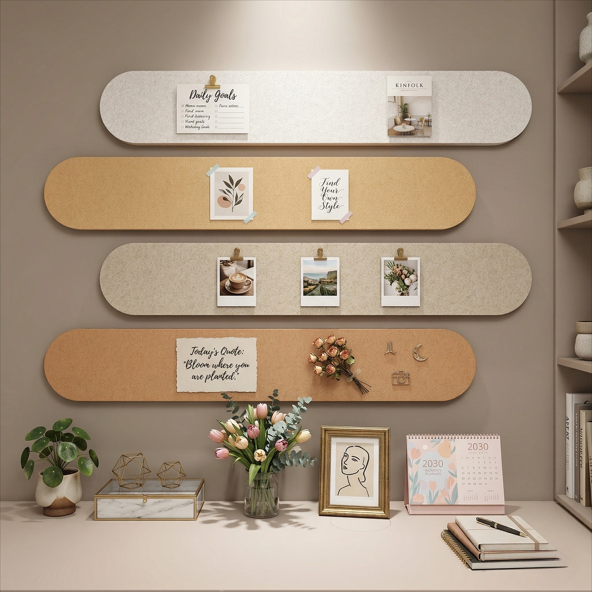 데이엘라 120cmX20cm 4개 1세트 무타공 부착식 대형 펠트보드 사진 게시판 접착식 알림판 환경판, 코지 라떼, 1세트 23,980원