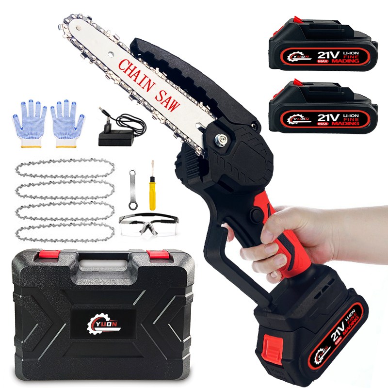 YUON 독일 6인치 무선 소형 전기톱 체인톱 충전식 21V 풀세트, 옵션1(맛데리1개), 1개 79,800원