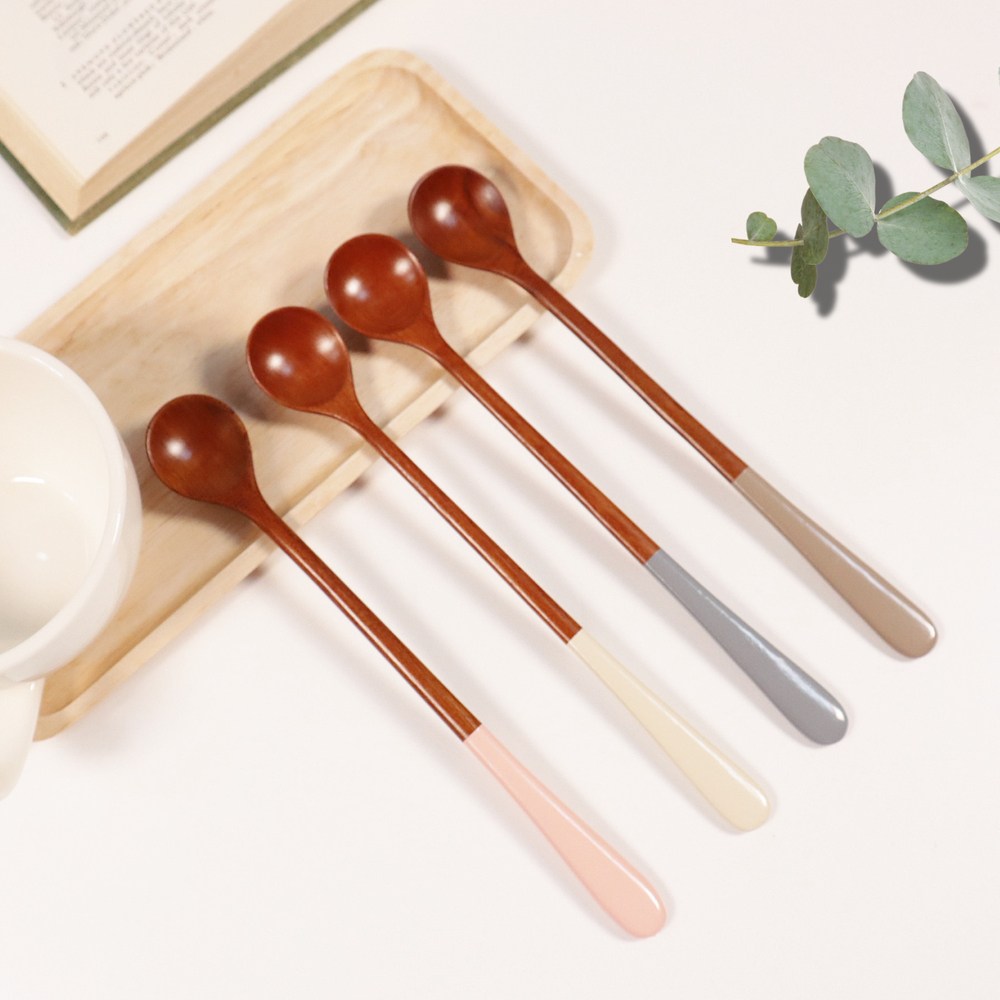 휴홈 천연 옻칠 파스텔 티포크 티스푼 롱티스푼 4개 세트, 롱티스푼, 코코아4개 롱티스푼, 1세트 16,900원