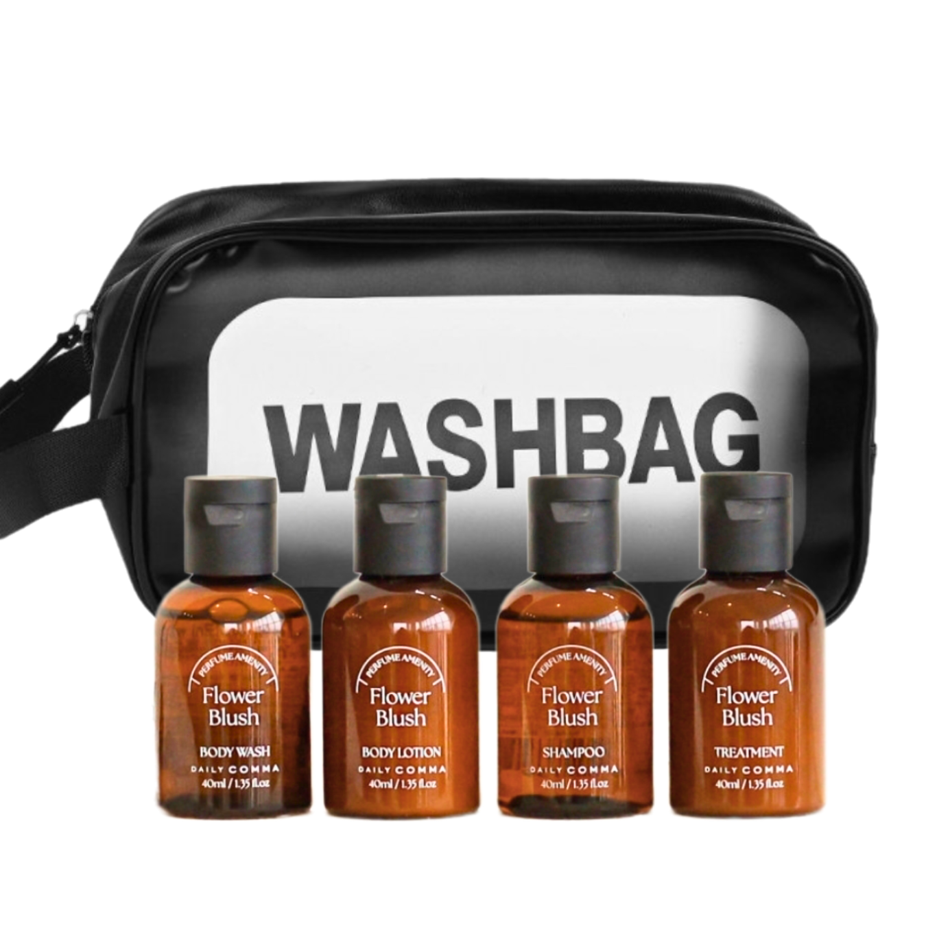 [뽕미겟] 호텔용 여행 키트 미니 바디워시 바디로션 샴푸 트리트먼트 4종과 투명파우치 호텔어메니티 바디케어 15,900원