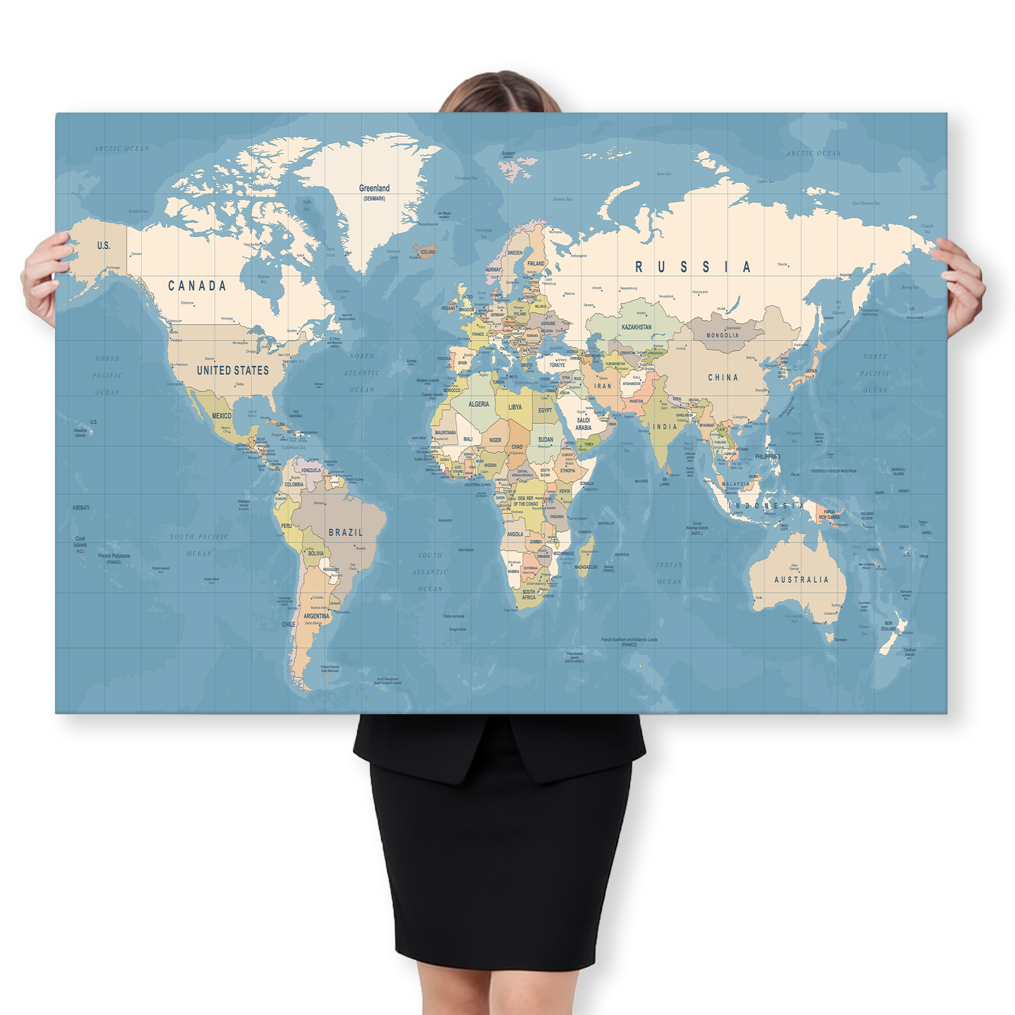 네모아트 세계지도 거실 사무실 인테리어 돈들어오는그림 캔버스액자, 블루세계지도 129,800원