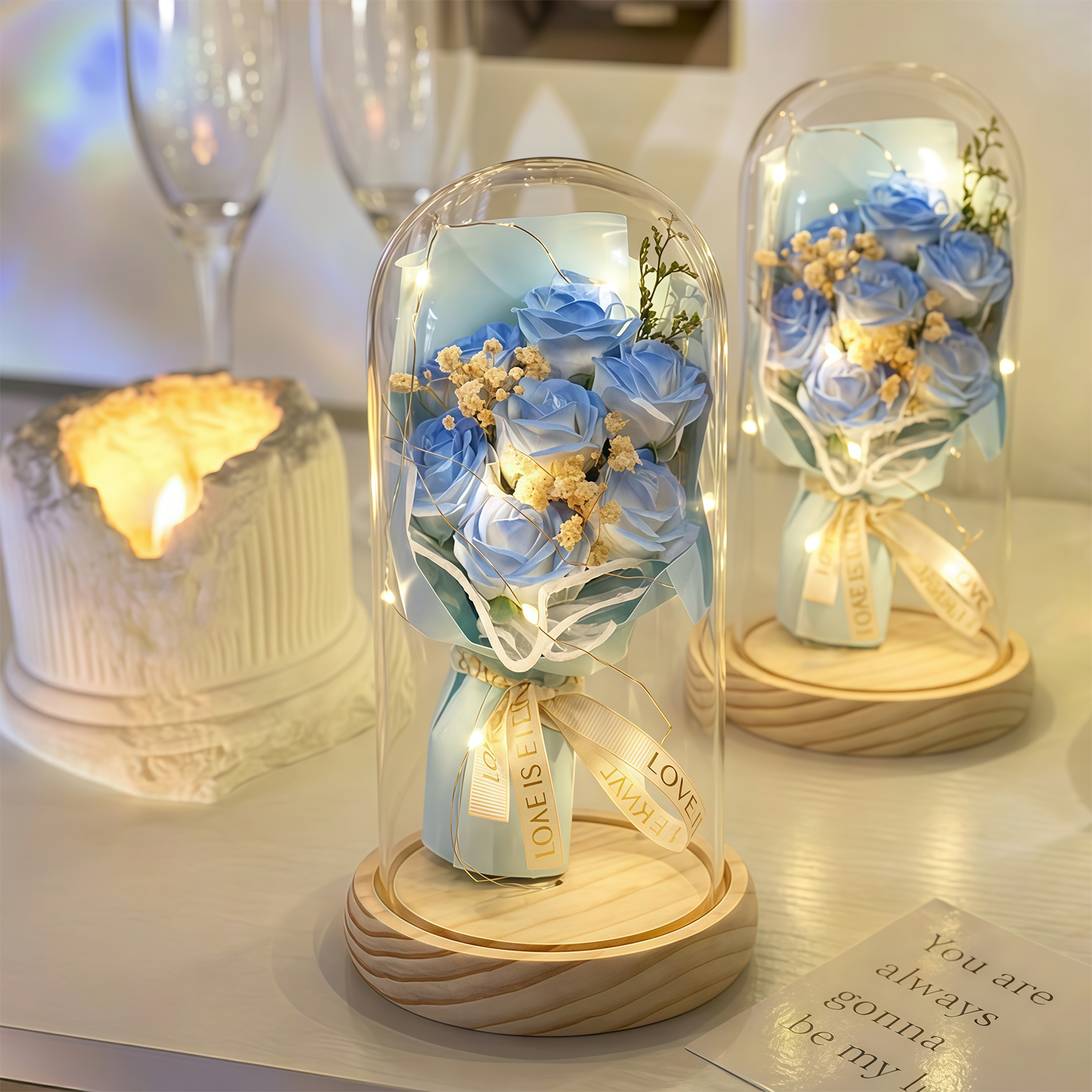 Leesheer 기념일 선물 유리돔 미니 꽃다발 무드등 비누꽃다발 + 예쁜 미니카드 9,900원