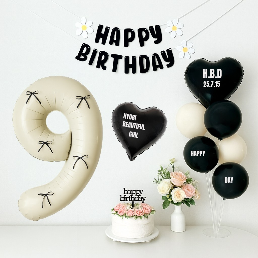 해피제이니 블랙앤크림 초대형 리본 숫자풍선 생일가랜드 파티풍선 세트(프리레터링 시트지 포함) 13,900원