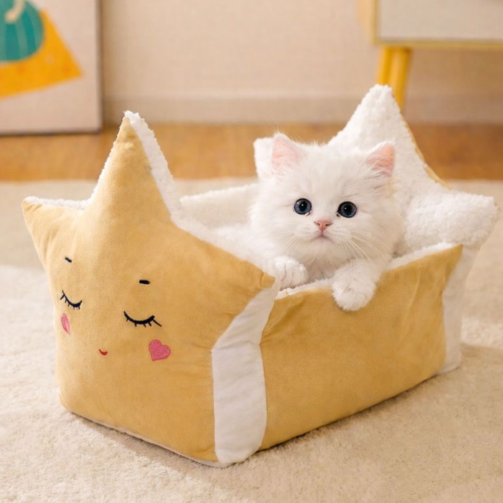 탈부착 세탁가능 별모양 고양이 소형견 쿠션 하우스 포근한 반려동물 침대, 1개,  노랑이 48,500원