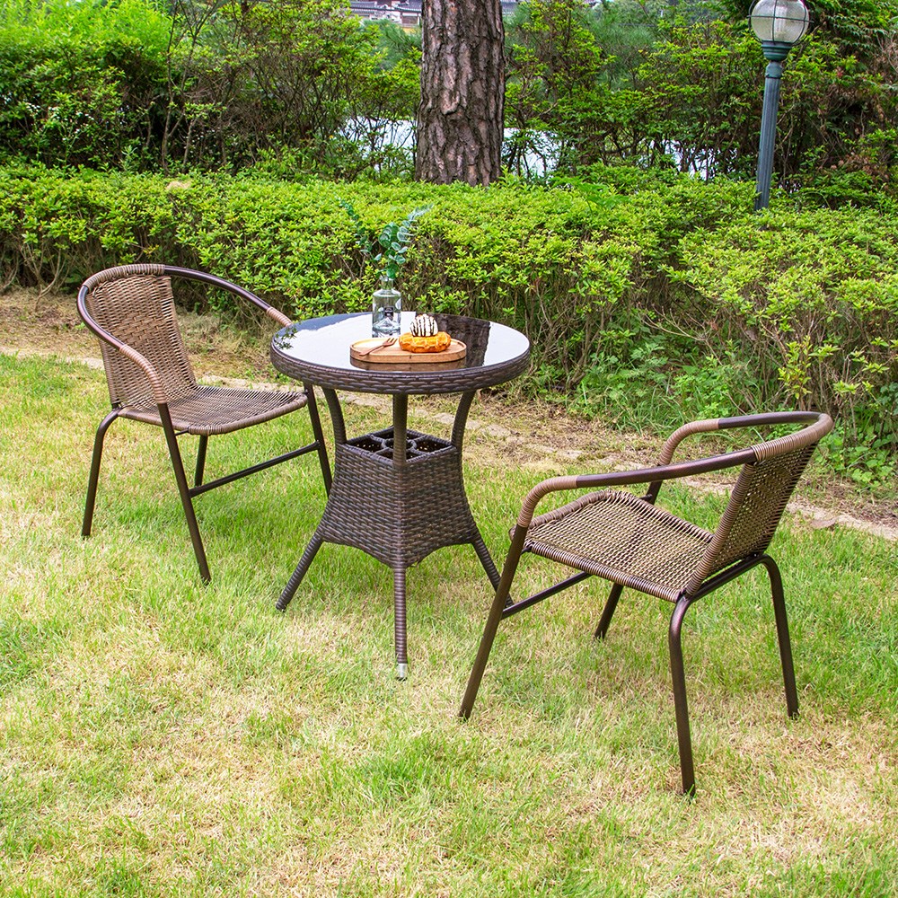 NEW 메이드 600 원형 39번 2인 야외 테이블 세트, 브라운 142,900원