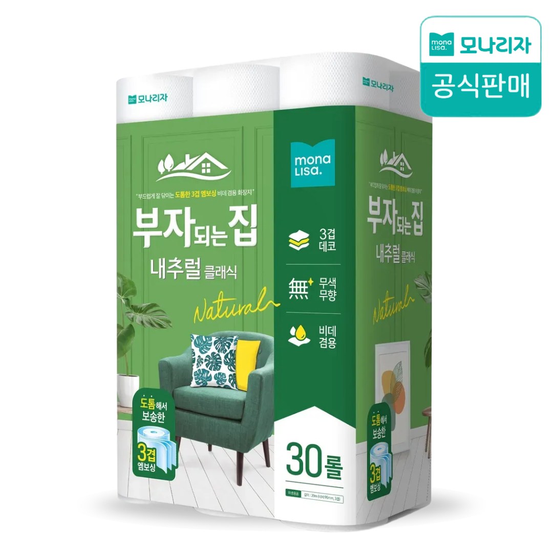 모나리자 부자되는집 내추럴클래식 화장지 3겹 30롤X4팩, 1개, 30롤 9,010원