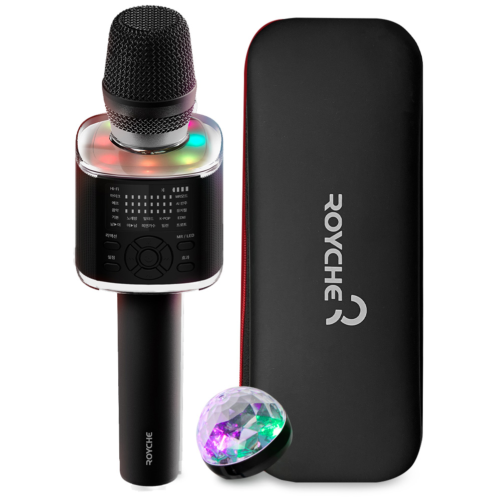 로이체 무선 2채널 사운드 레인보우 LED 블루투스 5.0 다이나믹 마이크 + 미러볼 + 파우치 세트 56,470원