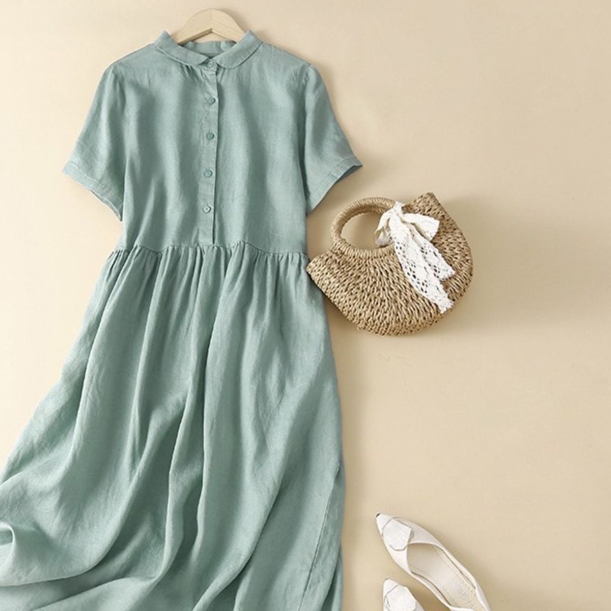 여성 시원 편안 면 마 소재 오버핏 A라인 롱 원피스 캐주얼한 디자인 봄 여름 가을 매력 반팔 스타일 활동적 일상 생활 안성맞춤 새로운 시즌스타일링 23,610원