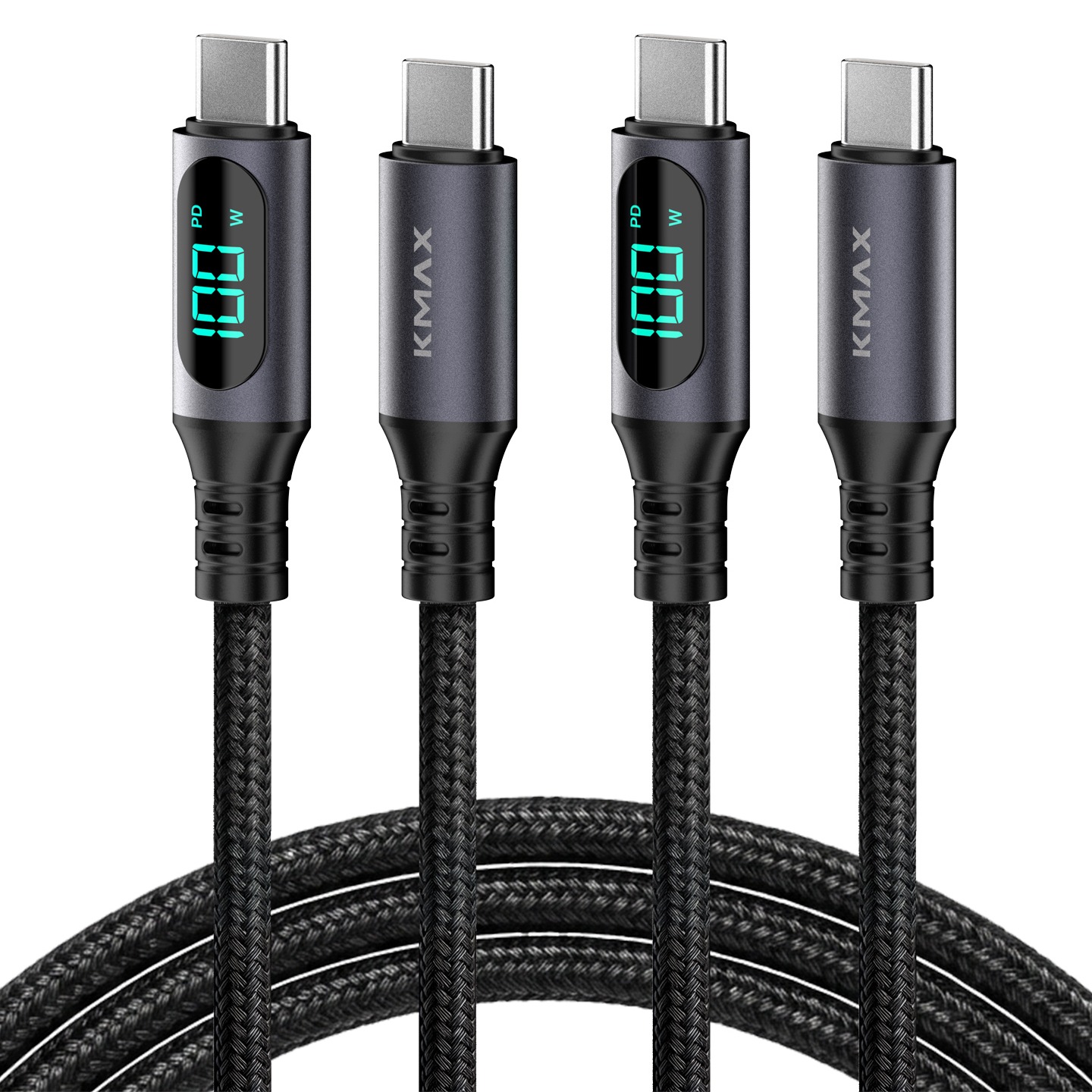 케이맥스 100W LCD 메탈패브릭 C-C타입 초고속 충전 케이블, 블랙, 2개, 2m 11,150원