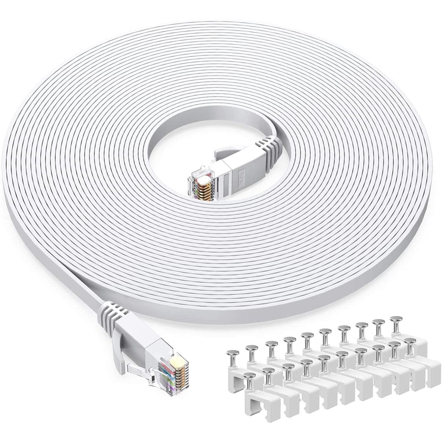 CAT6 기가비트 랜케이블 평평한 슬림 랜선 구름 방지 인터넷 랜선 Oricean 10Gbps 고속 통신 노이즈 차단, 15m, 1개, 하얀색 10,000원