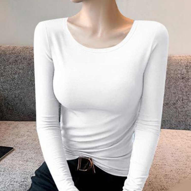 구디프 여성용 U넥 슬림핏 긴팔 데일리 기본 티셔츠 7,800원