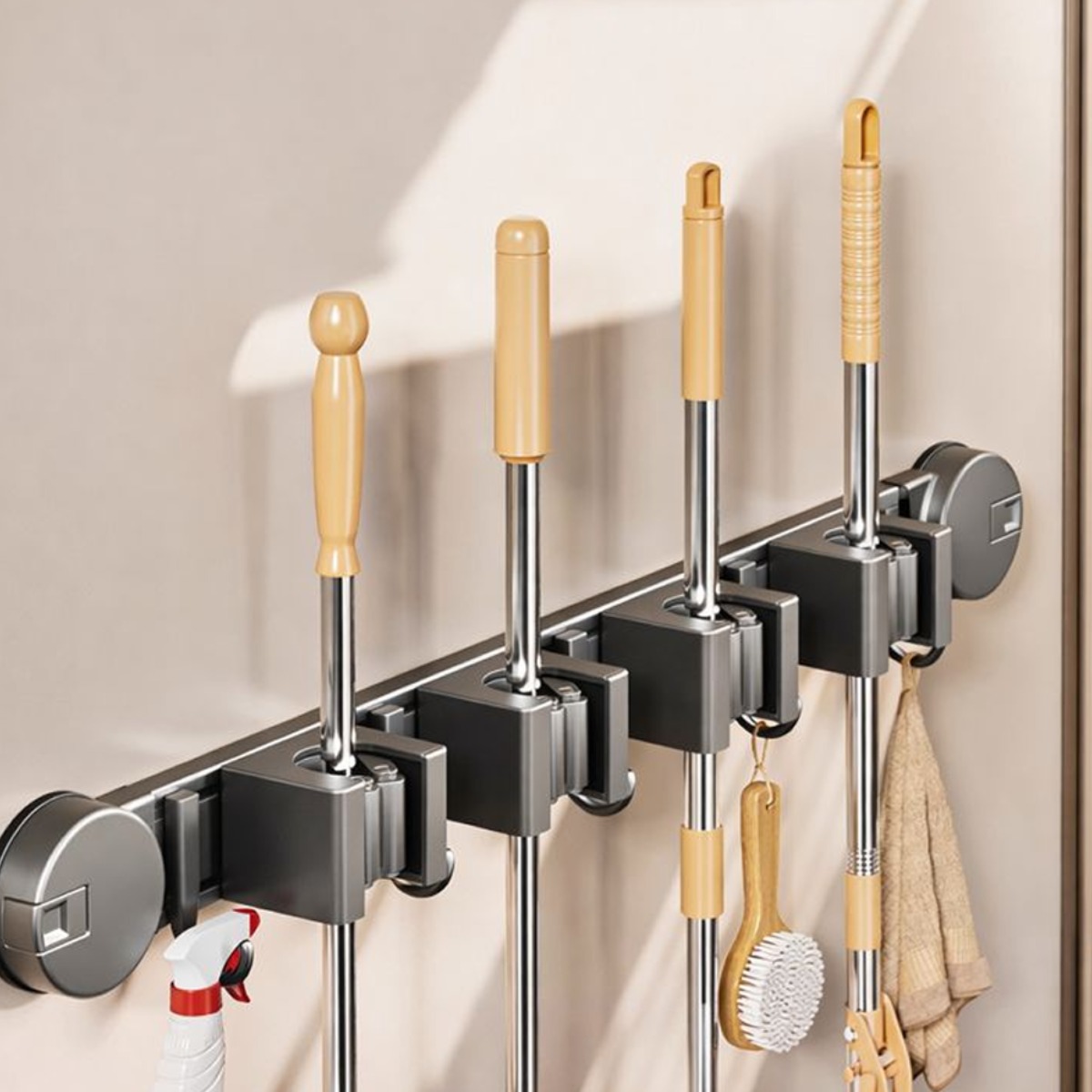 뉴밸코 항공 알루미늄 무타공 진공흡착 밀대걸레 거치대, 1개, 3홀더4후크 건메탈그레이 24,500원