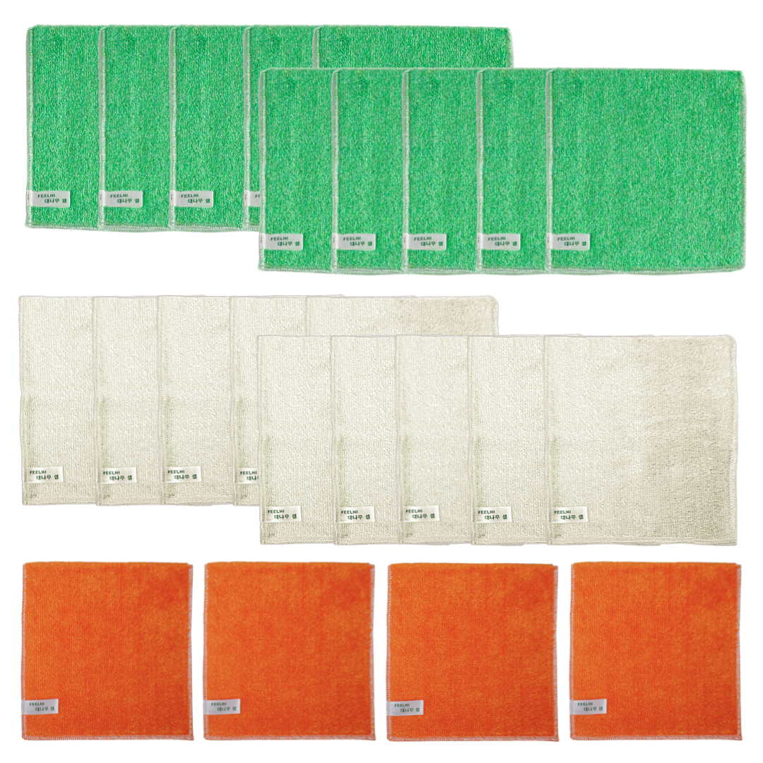 필하이 세제가 필요없는 제로웨이스트 대나무셀 다용도 행주, 혼합(화이트10개, 그린10개, 오렌지4개) 24개, 1세트 64,000원