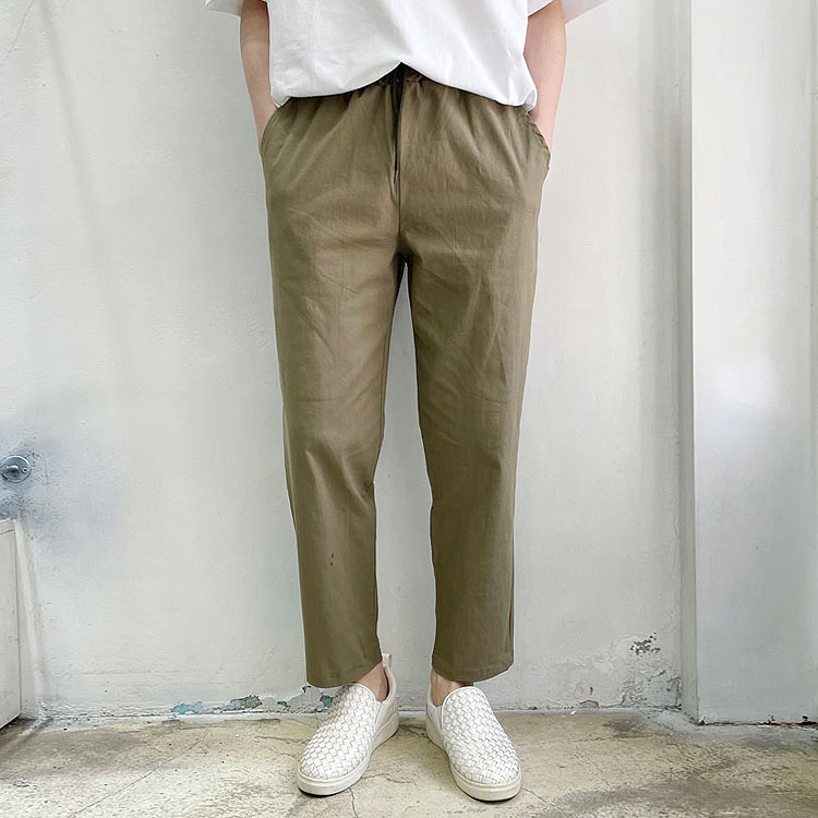 라운지21 남자 여름 밴딩 린넨 스판 9부 와이드팬츠 25,800원