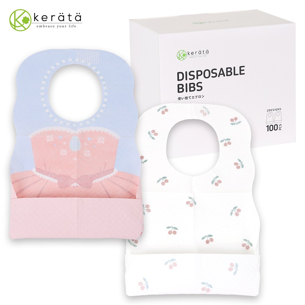 케라타 유아용 일회용 방수 턱받이 개별포장, 1개, 100매, 드레스&체리 혼합. 19,800원